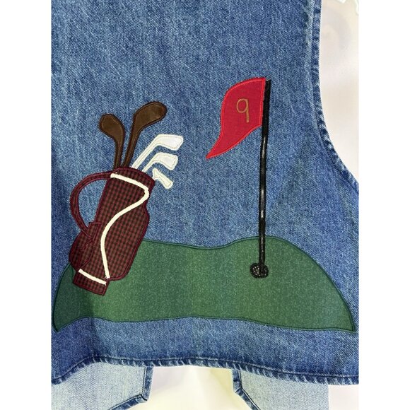 Vintage 90s One Size Golf Course Patchwork Denim Jean Vest Streetwear Whimsy - Picture 6 of 8